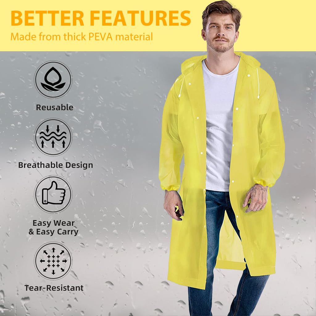 PALAY Rain Ponchos for Men Women, Reusable PEVA Raincoats with Hood for Rain Ponchos for Camping, Hiking, Music Festival, Outdoor Activities