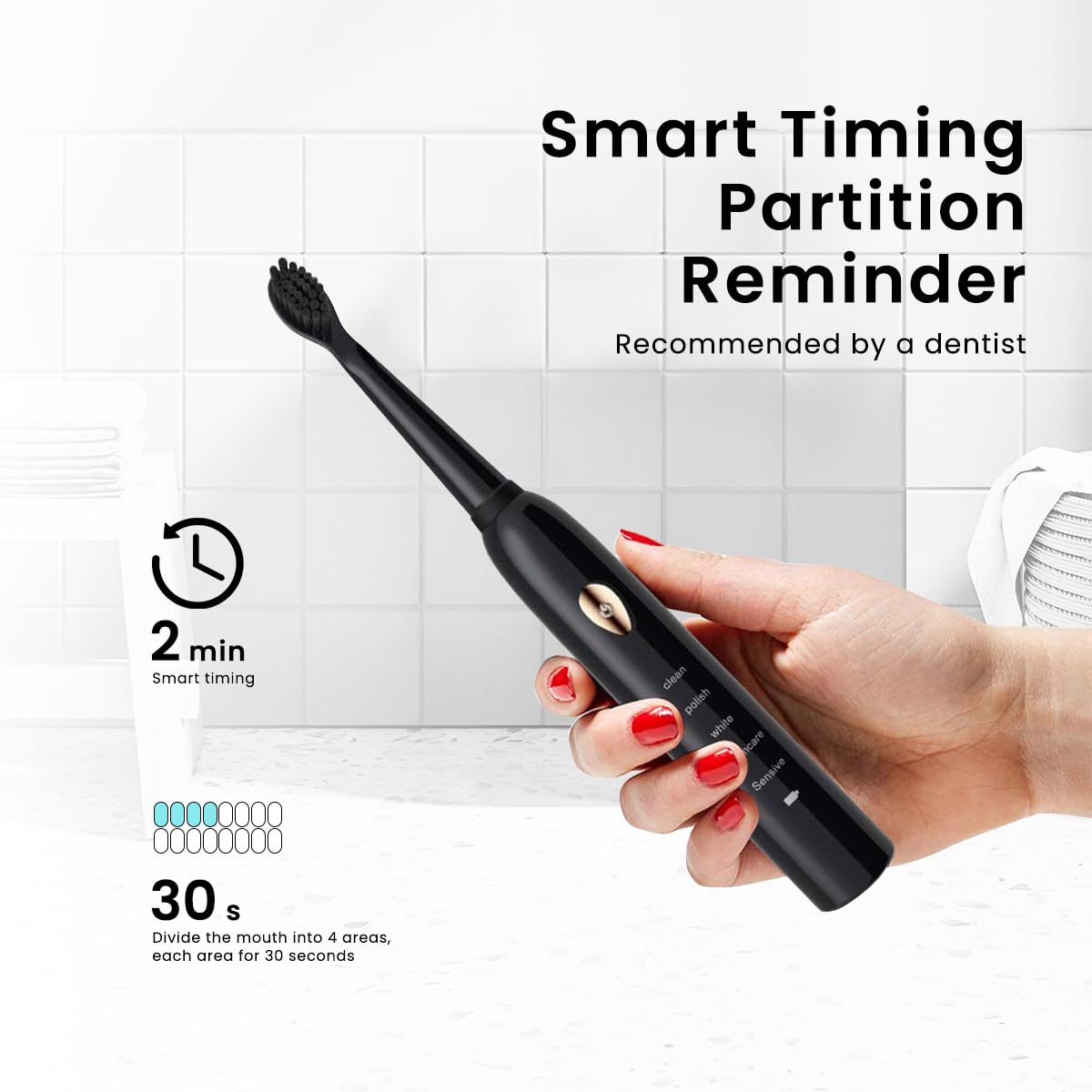 HANNEA USB Electric Toothbrush Ultra-sonic Electric Toothbrush with 4 Replacement Bristles Brush Heads, USB Rechargeable Toothbrush with 5 Modes, IPX7 Waterproof Electric Toothbrush