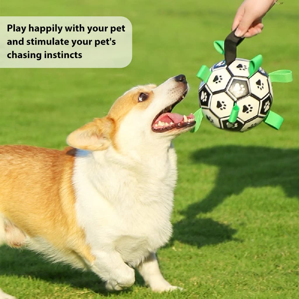 Qpets 6 Inch Dog Ball for Small Dogs Soccer Ball with Straps, Interactive Dog Toys Throw and Catch Toy, Dog Water Toy, Durable PU Dog Balls for Small & Medium Dogs