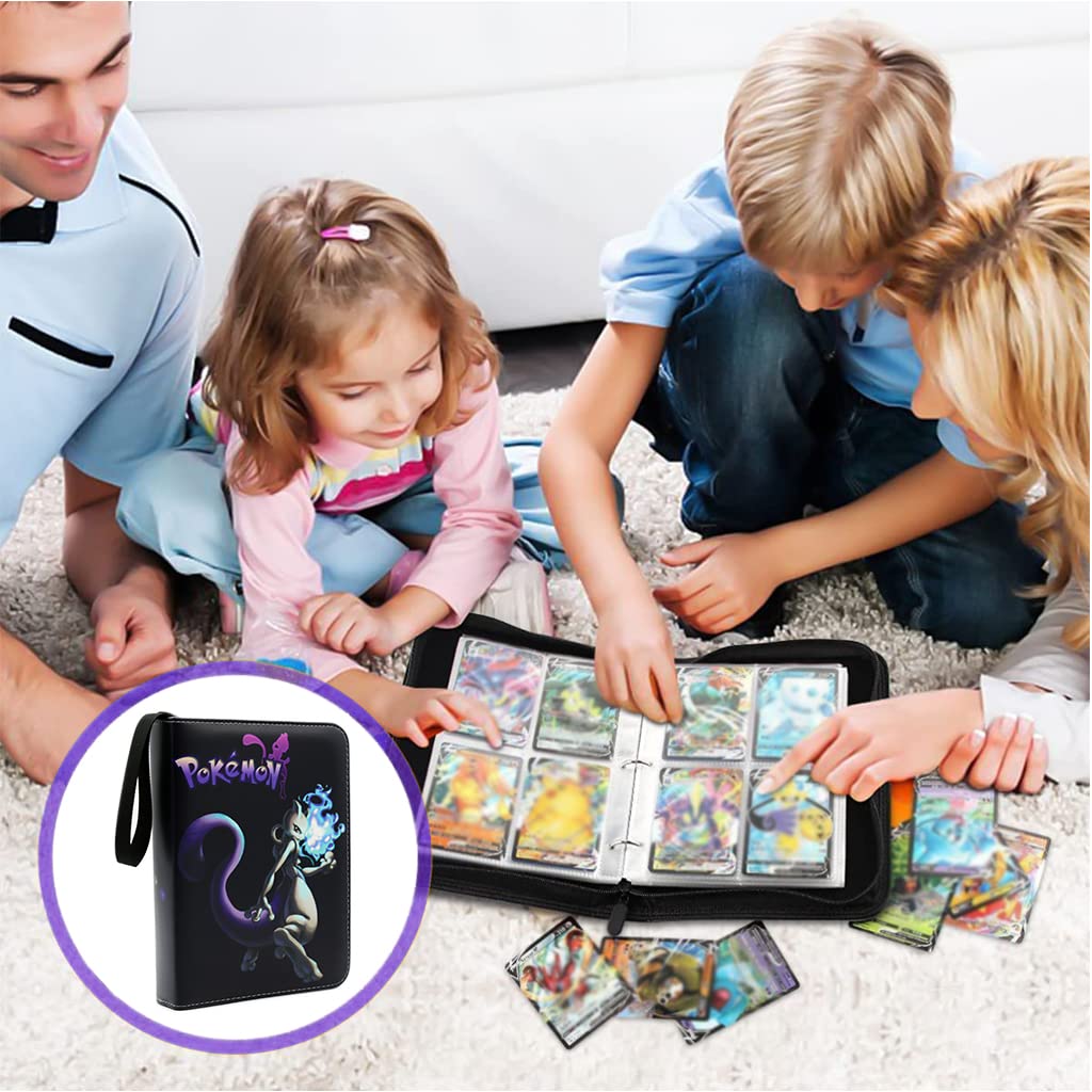 PATPAT Poke-mon Binder, Poke-mon Cards Album for 400 Poke-mon Cards Cartoon Prints Zipper Bag Trading Card Binder Poke-mon Collection Cards Pack Bag Game Cards Case Gift for Kids - Mewtwo