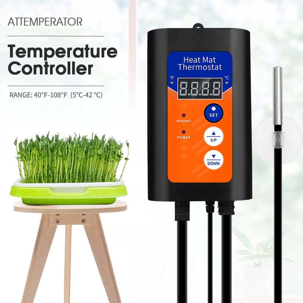 Serplex Temperature Controller, Temperature Sensor, Plug and Play Thermostat Controller with Sensor Thermostat 40-108°F,Thermostat for Incubator, Seeding, Reptile, Egg Incubator