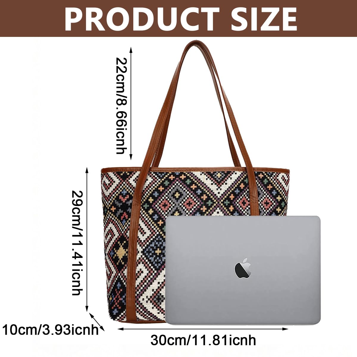 PALAY Tote Bags for Women Stylish Jacquard Print Handbags for Women With Zipper Closure Leather Shoulder Belt Large Capacity Shoulder Bag for Shopping, Commuting, School