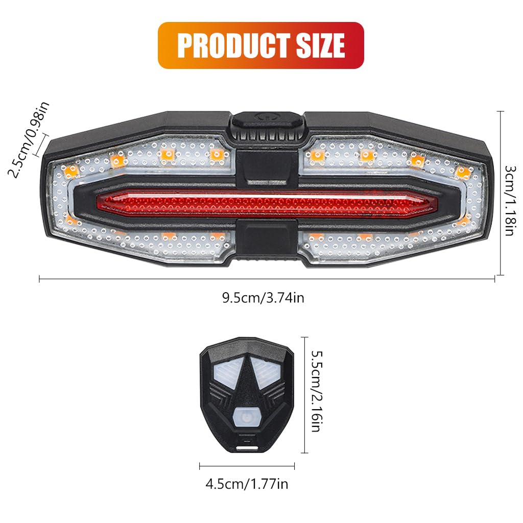Proberos Waterproof Bike Tail Turn Signal Light with Remote Control High Brightness Dual Color LED Bike Warning Light with 3 Modes USB Rechargeable LED Turn Siginal Light for Bike, Motorcycle