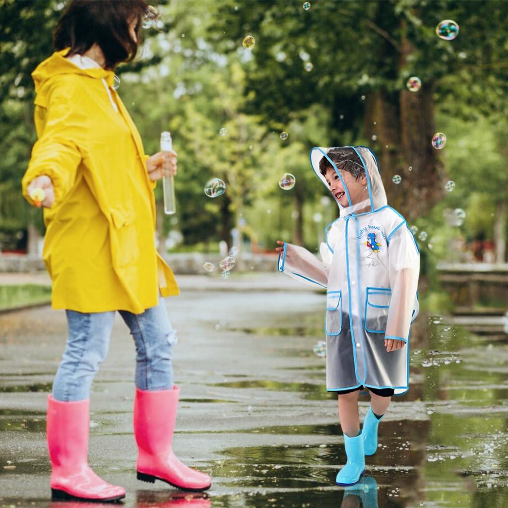 PALAY Kids Raincoat School Kids Raincoat Cartoon EVA Rain Jacket Knee Length Raincoat with Hood & Intergrated Backpack Rain Cover Kids Raincoat for 6-10 Years Old