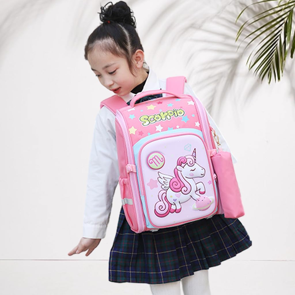 PALAY Girls School Backpack Unicorn Cartoon Backpack with Pencil Pouch Primary Bookbag Girls Backpack for School, Travel, Burden-relief Backpack School Gift for Kids 6-12 Years Old