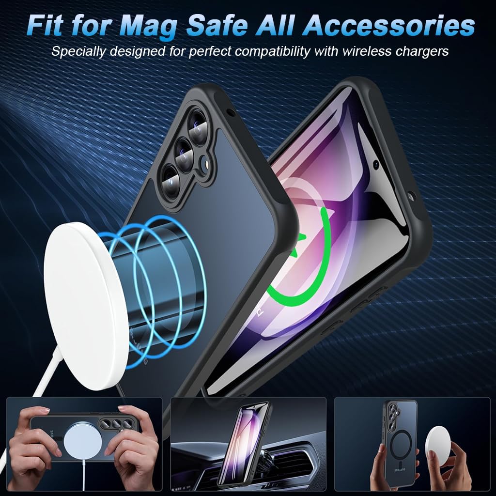 ZORBES Phone Case for Samsung Galaxy S23 FE Fashion Slim Phone Cover Support Magnetic Wireless Charging Anti-Scratch Protective Case Shockproof Matte Phone Covers for Galaxy S23 FE Black
