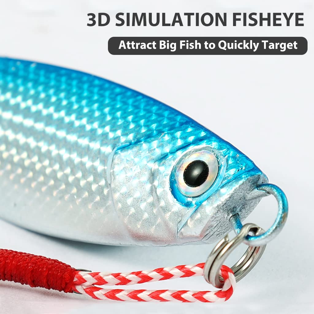 Proberos 5Pcs Fishing Lures, Dual Hook Metal Lures, Sinking Fishing Lure Bait for Saltwater Freshwater Trout Bass Salmon Fishing, Lifelike Eyes, 5 Colors Fishing Lures of 4.8cm, 10g Per One