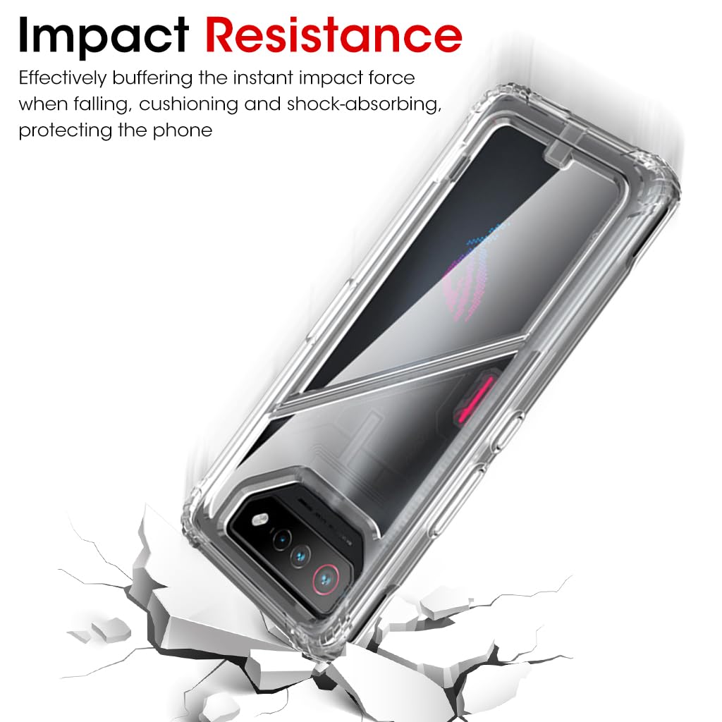 ZORBES Phone Case for Asus ROG Phone 7 TPU Phone Cover for Asus ROG Phone 7 Transparent PC Phone Case with Magnet Folding Phone Stand Shockproof 2 in 1 Phone Case for Asus ROG Phone 7