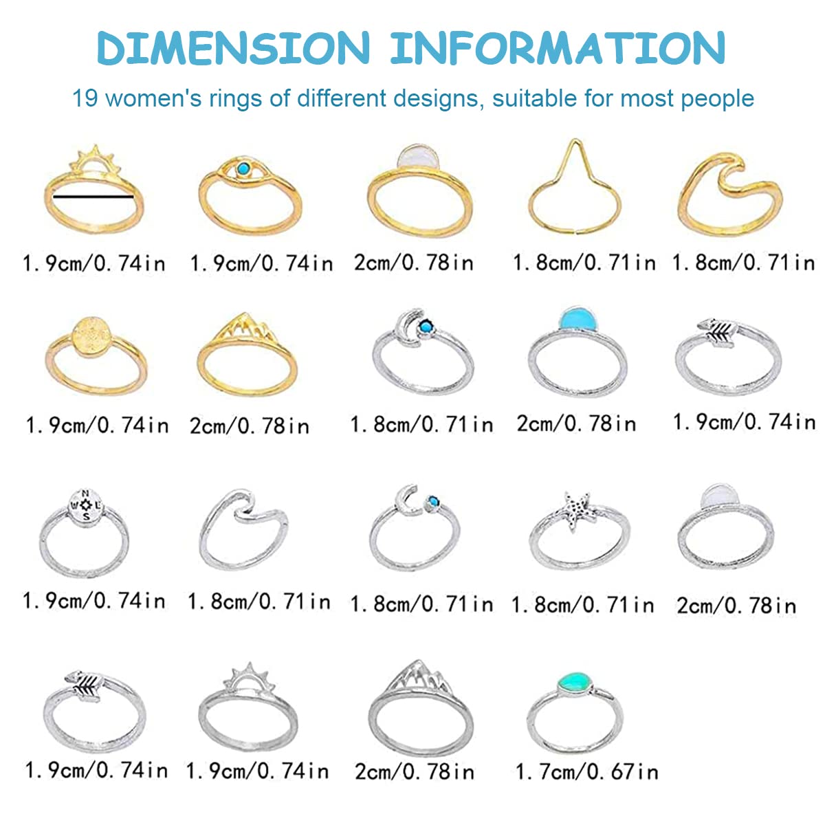 SANNIDHI 19 Pcs Boho Retro Rings Sets Combo Stackable Rings for Women Teen Girls, Vintage Knuckle Rings Finger Ring Sets Fashion Turquoise Golden-Plating Sleek Rings