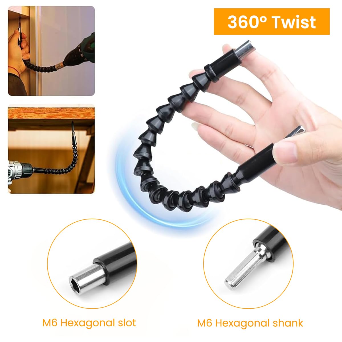 Serplex Set of 14Pcs Flexible Drill Bit Extension, with 2Pcs Hex Shank 105° Right Angle Drill Attachment, 10Pcs Screwdriver Bits 90° Angled Bits and Bendable Drill Bit Extension Set