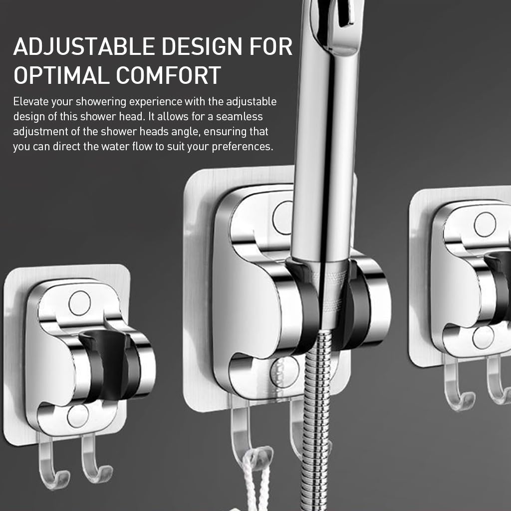 HASTHIP Shower Head Holder Wall Mount Shower Head Holder with Hanger Hooks Adjustable Shower Wand Holder Self Adhesive Shower Head Holder