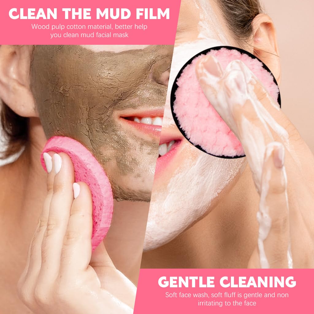 MAYCREATE 9Pcs Face Wash Kit Face Wash Sponge Pads Pluffy Makeup Remover Pad Pink Bow Face Wash Headband Soft Microfiber Wristband Facial Cleaning Set Facial Supplies