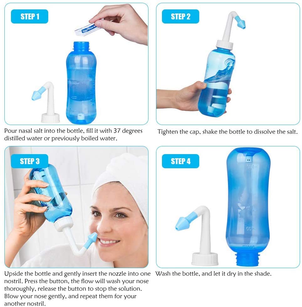 HANNEA® Nose Wash System Clean Sinus Allergies Nasal Pressure Neti Pot For Children And Adults 300ml 2PCS