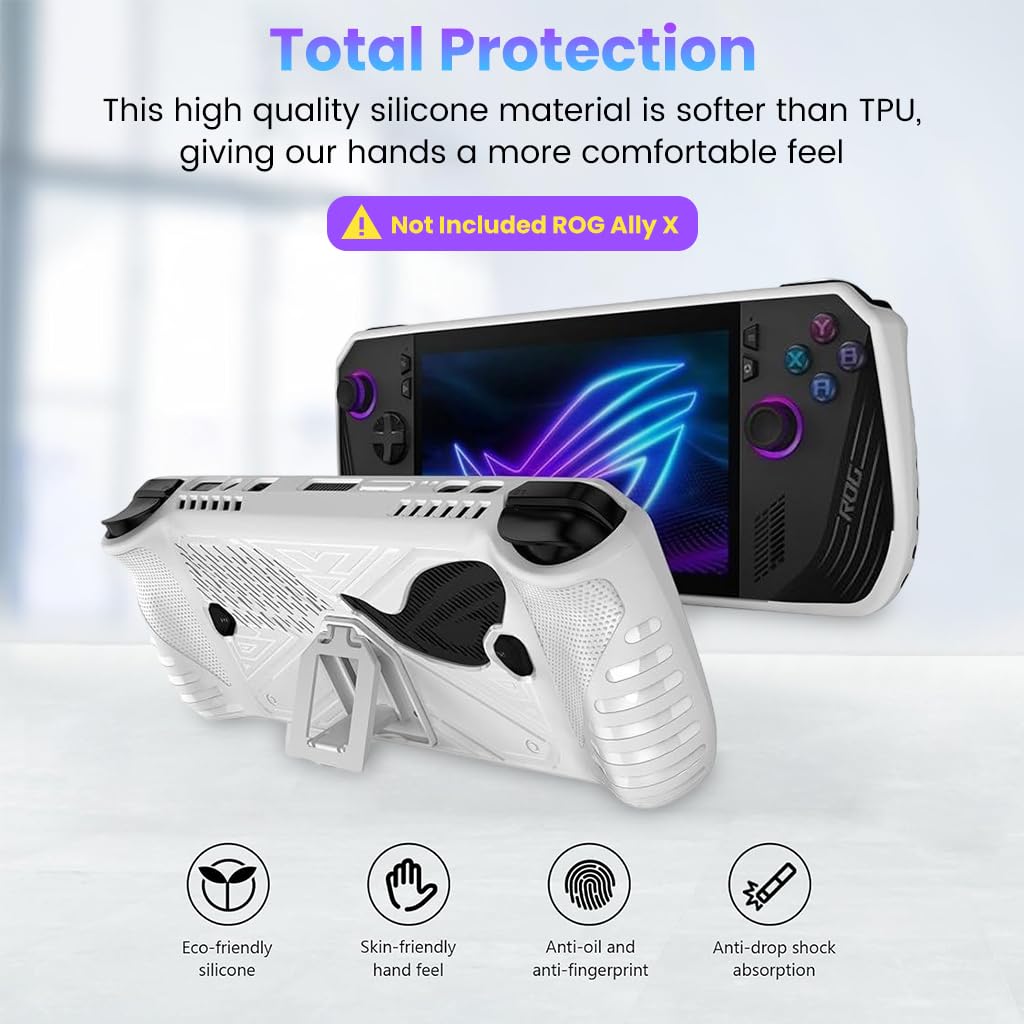 ZORBES Protective Case for ASUS ROG Ally X Gaming Console, Anti-Scratch TPU Cover with Folding Kickstand, Non-Slip Protective Case Skin Cover Handheld Cover, Not Included Rog-Ally, White