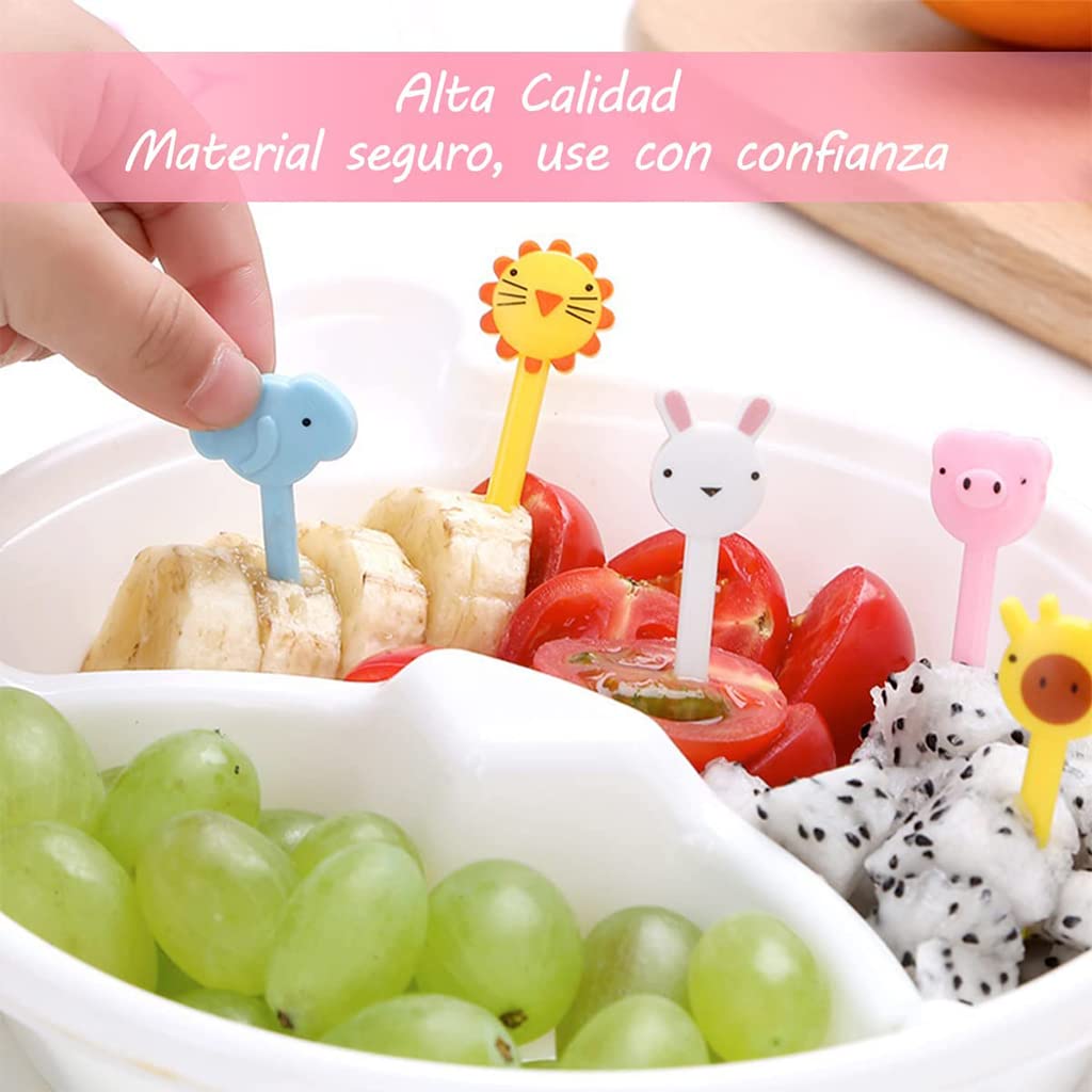 ZIBUYU 50 Pcs Random Color Cute Animals Bento Box Decor Food Fruit Mini Kids Forks & Toothpick for Cake,Dessert,Pastry Party Supply with Food Grade Plastic