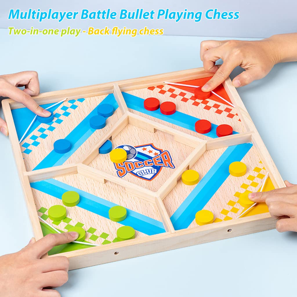 PATPAT Fastest Finger First Board Game, 4 Players String Hocky Board Game, 2 in 1 Sling Puck Board Game & Dice Game, Board Games for Kids & Adults, Fastest Finger Wooden Board Games for Family