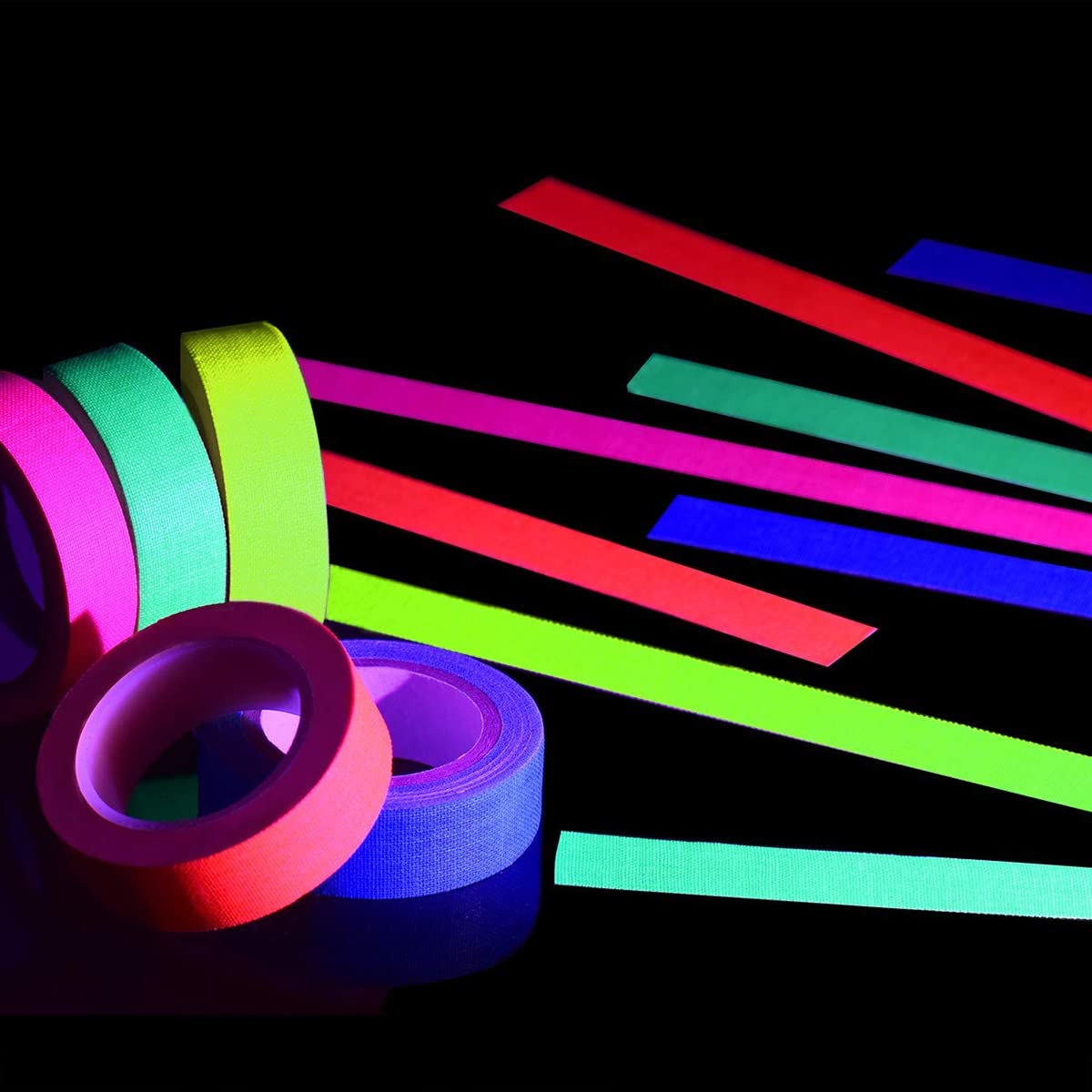 HASTHIP 6 Neon Color Tape, Glow Tape Self Adhesive Black Light Tape Sets, Fluorescent UV Reflected Blacklight Tape Glow in the Dark for Party, Marking, Party Supplies Tape, 0.6 inch x 16.5 feet
