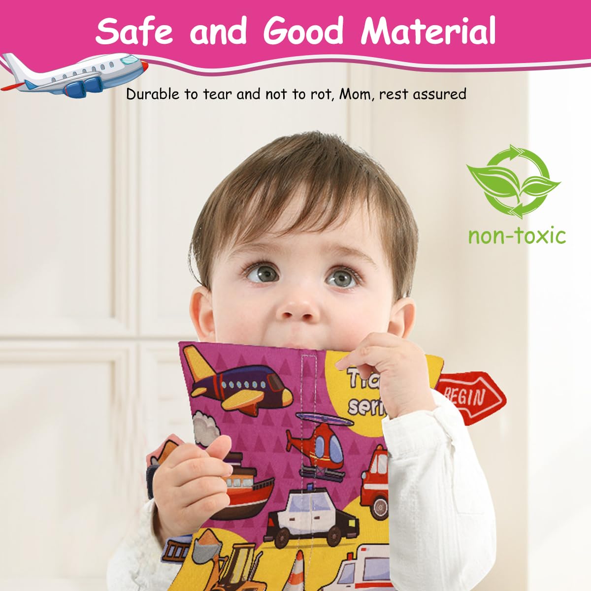 PATPAT Cloth Book for Babies, 3D Cartoon Car Cloth Book Hanging Toys for Babies 0-6 Months Soft Cloth Books, Sensory Toys Book, Early Development Toys Baby Cloth Book for Toddler 3-18 Months