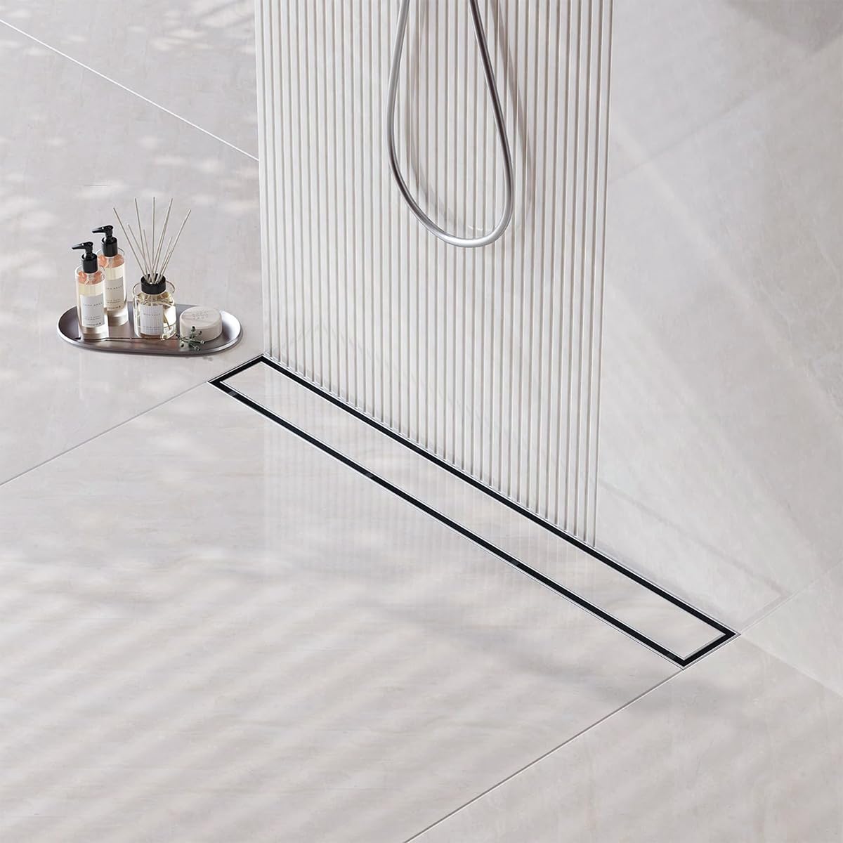 Serplex Linear Shower Drain Modern Bathroom Invisible Linear Shower Floor Drainer Brushed Stainless Steel Shower Drain Floor Drain Bathroom Renovation Shower Floor Drain, 23.6x3.9 Inches, Grey