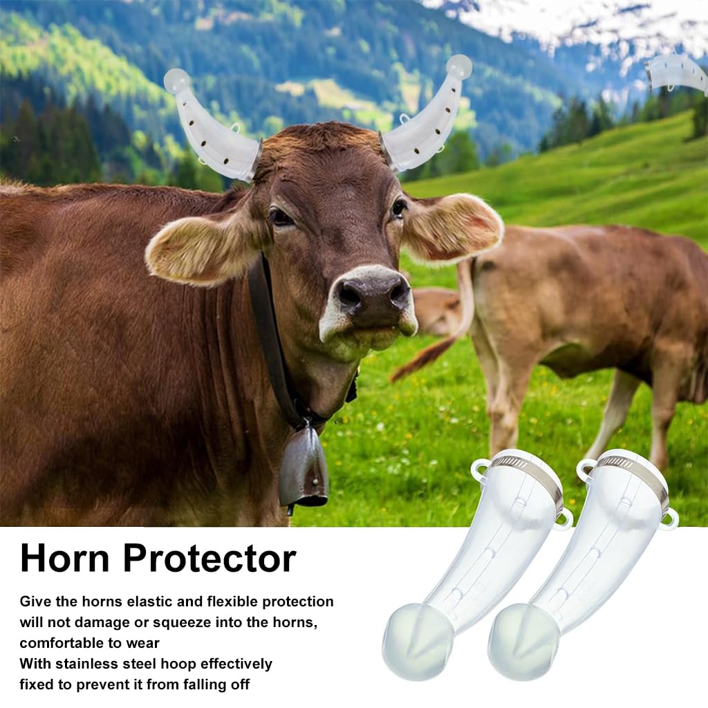 HASTHIP 1 Pair Cow Horn Protector Large Silicone Cow Horn Protector Anti-Fight Cow Horn Guard Anti-lost Cow Horn Protector with Adjustable Metal Fastener, 1.7 inches x 6.7Inches