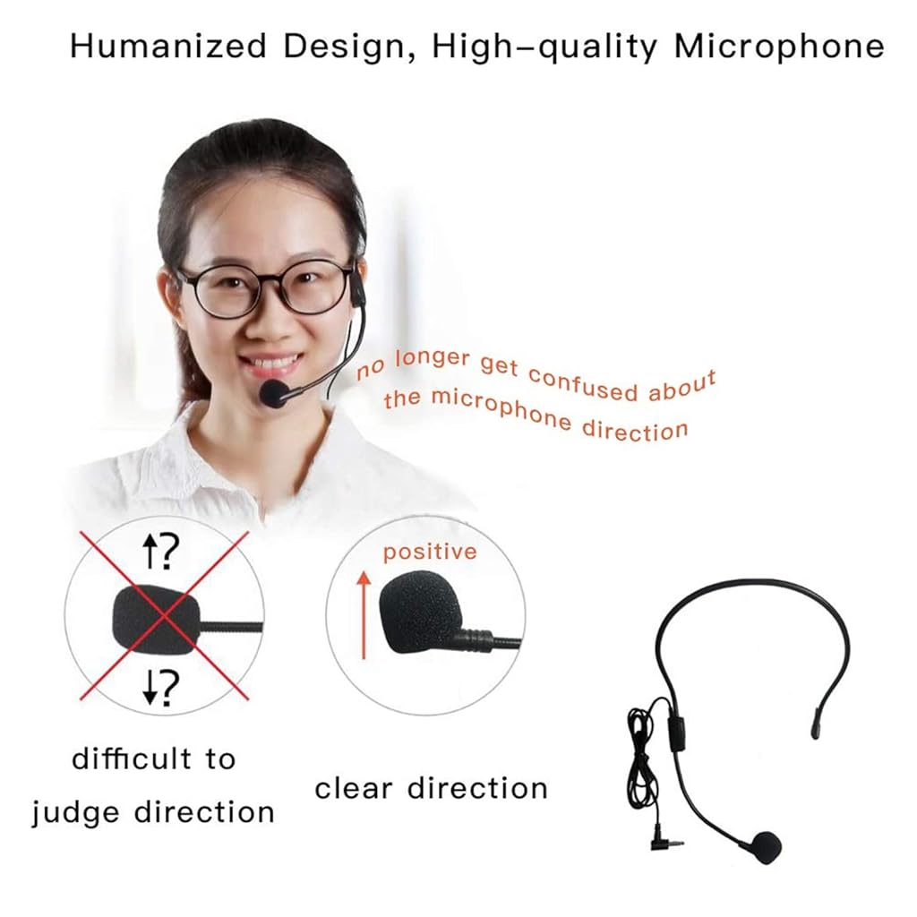 ZORBES Voice Amplifier for Teachers - Microphone Headset Set 2200 mAh, with Headset Microphone Support TF Card/U Flash Disk, Portable Voice Amplifier for Teachers, Tour Guide, Coach, Speaker (Black)