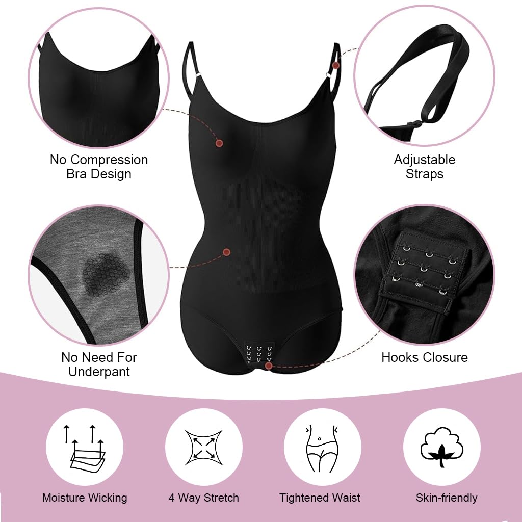 PALAY Waist Trainer Seamless Sleeveless for Women Butt Lifter Panties Tummy Control Shapewear Bodysuit adjustable Spaghetti Strap Body Suits Shaper, XL