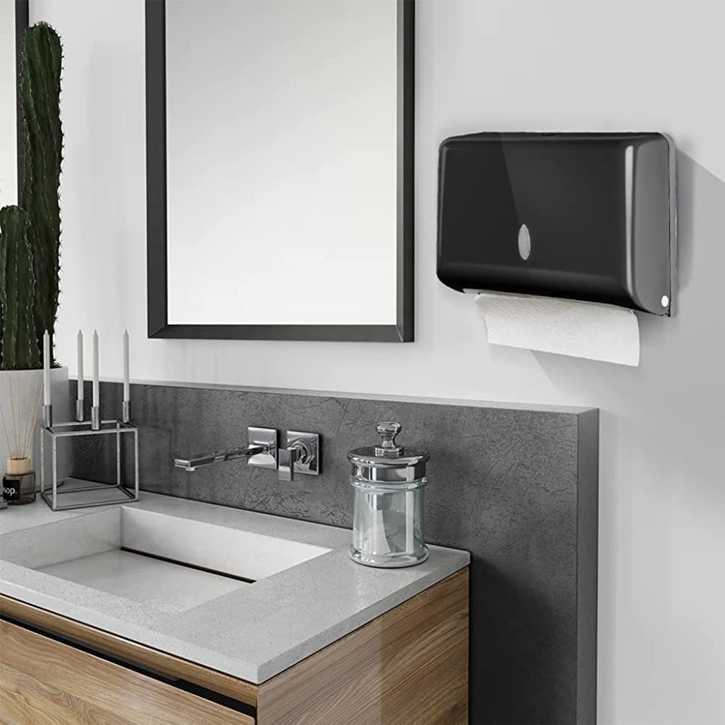 HASTHIP Tissue Holder for Bathroom, Large Tissue Paper Holder Wall-Mounted Paper Towel Dispensers, Black Transparent Paper Towel Holders for Hotels Restaurants Bathroom Kitchen, Holds 200 Paper