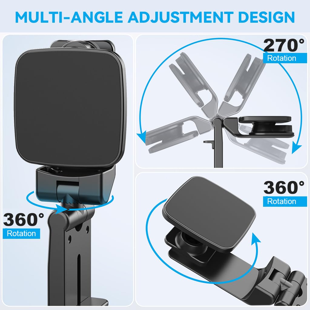 ZORBES Desk Phone Holder 360 ° Rotatable Magnetic Phone Holder Adaptable Phone Holder Clamp-On Folding Travel Phone Holder for Desk, Airplane Seat Tray, Car Seat, Luggage Pull Handle