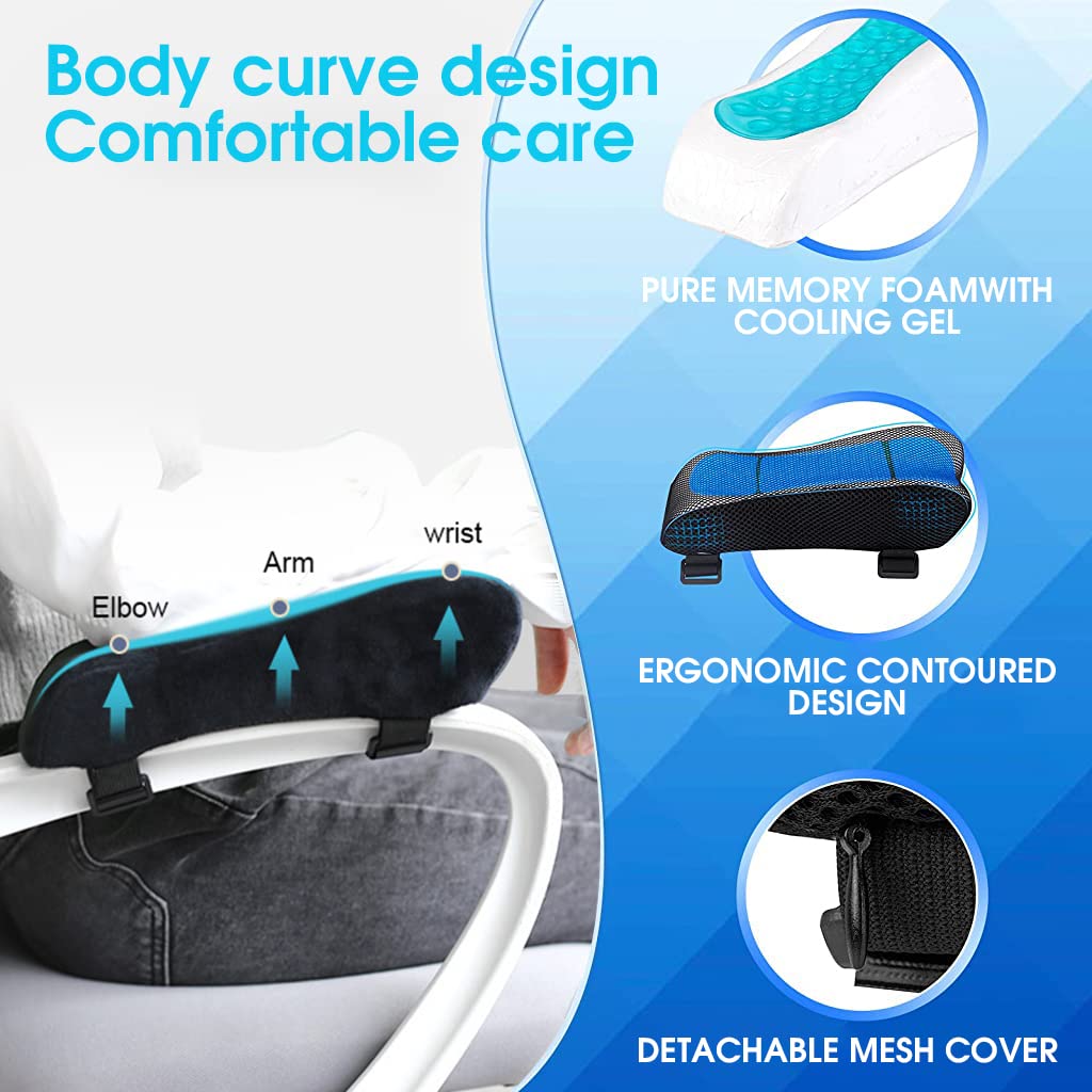 HANNEA 2Pcs Chair Armrest Pads For Office Chair Gaming Chair Armrest Cover Cooling Gel Ergonomic Elbow Pillow Memory Foam Arm Rest Pads Pressure Relief Thick Arm Support Cushion, Black