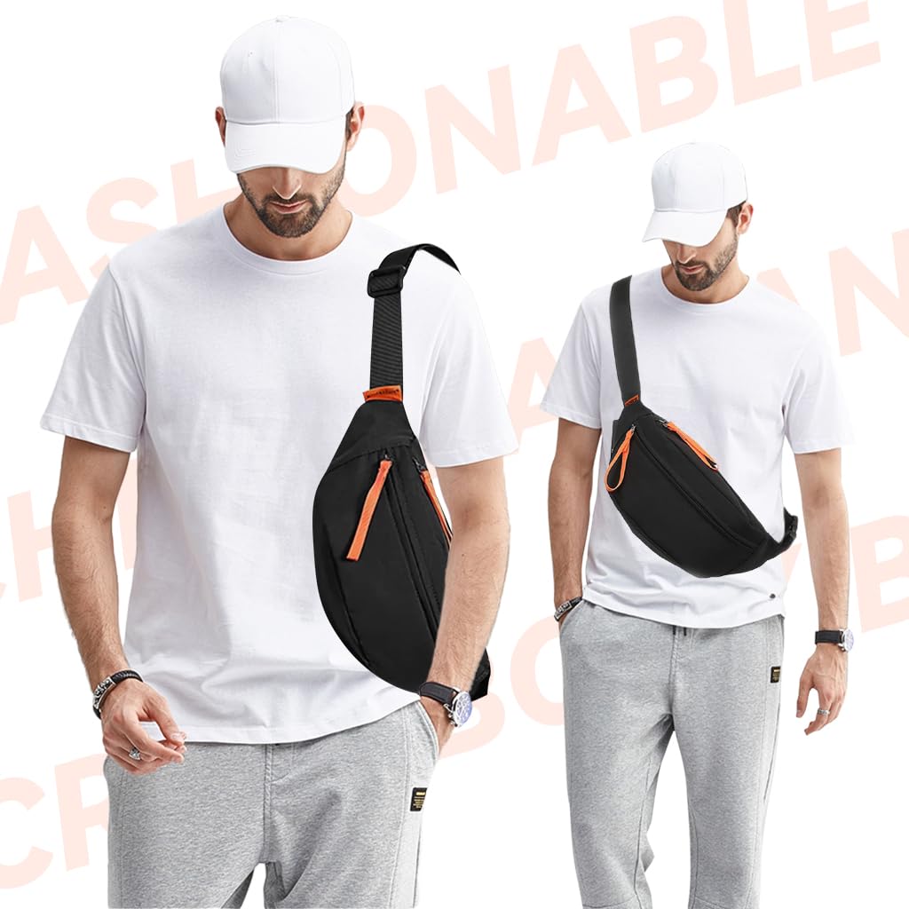 ZIBUYU Chest Bag for Men Crossbody Bag Women Shoulder Bag Nylon Shoulder Bag with Adjustable Strap for Fashion Chest Bag for Commuting, Travel, Outdoor Activities, Cycling(Black)