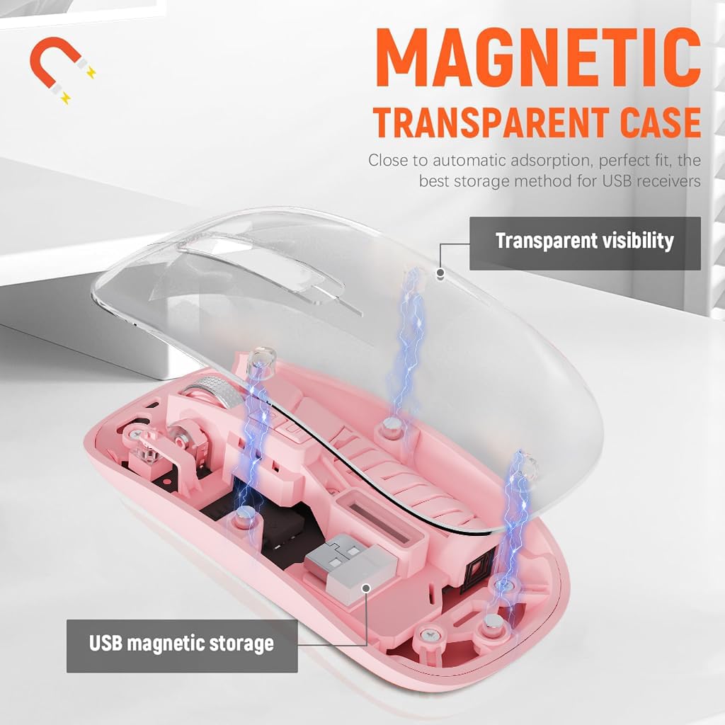 Verilux Transparent Wireless Mouse, Rechargeable Dual Modes 2.4G & 5.1 Bluetooth Mouse
