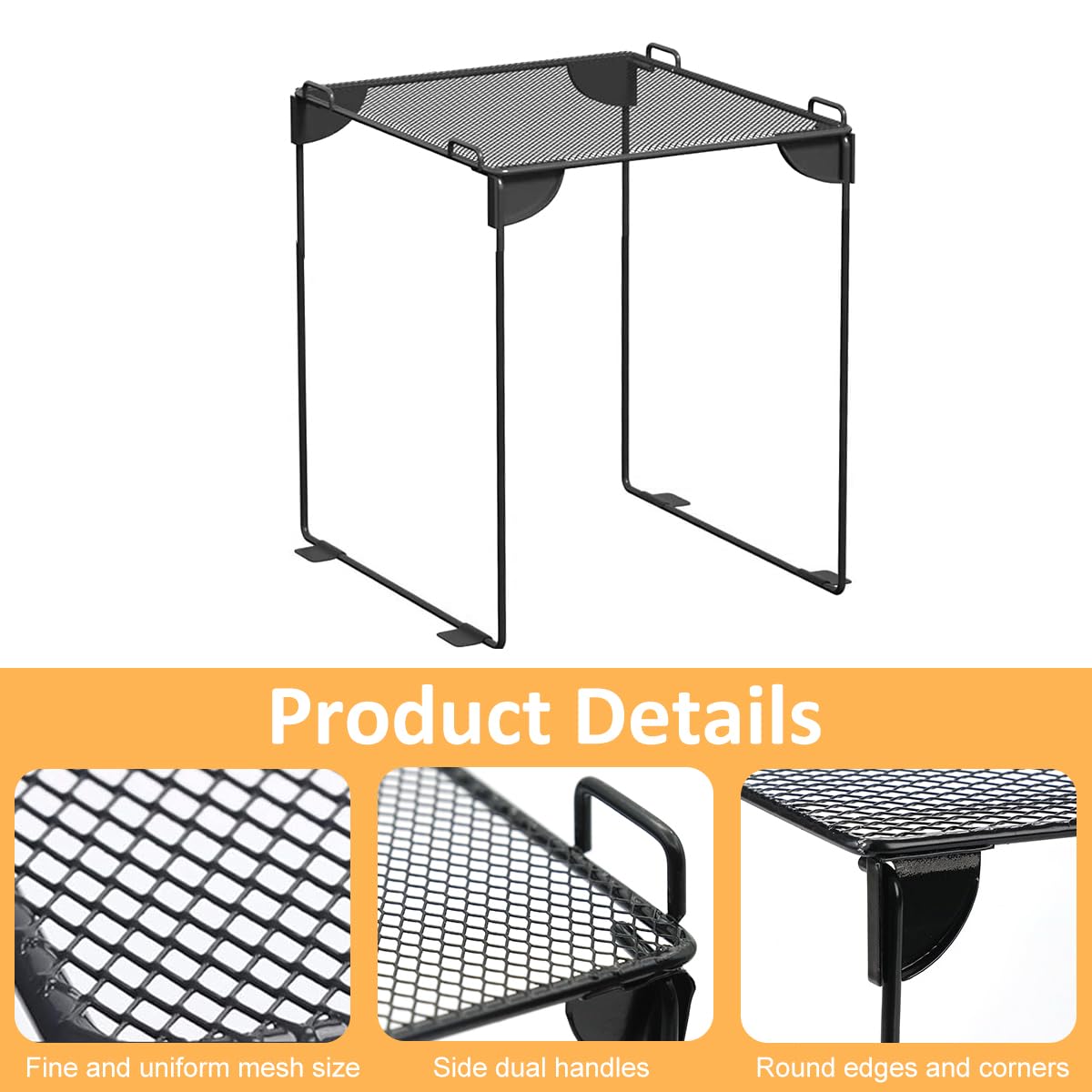 HASTHIP Folding Metal Storage Rack Microwave Top Shelf Rack Mesh Storage Rack Countertop Storage Rack Space Saving Kitchen Organizer Rack