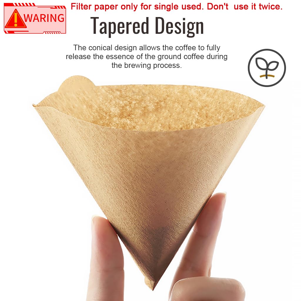 Supvox 100 Counts Coffee Filter Paper for Brewing Coffee Natural Unbleached Coffee Filter Paper Cone-Shape Disposable Coffee Filters Paper Fit for Drip Coffee Dripper