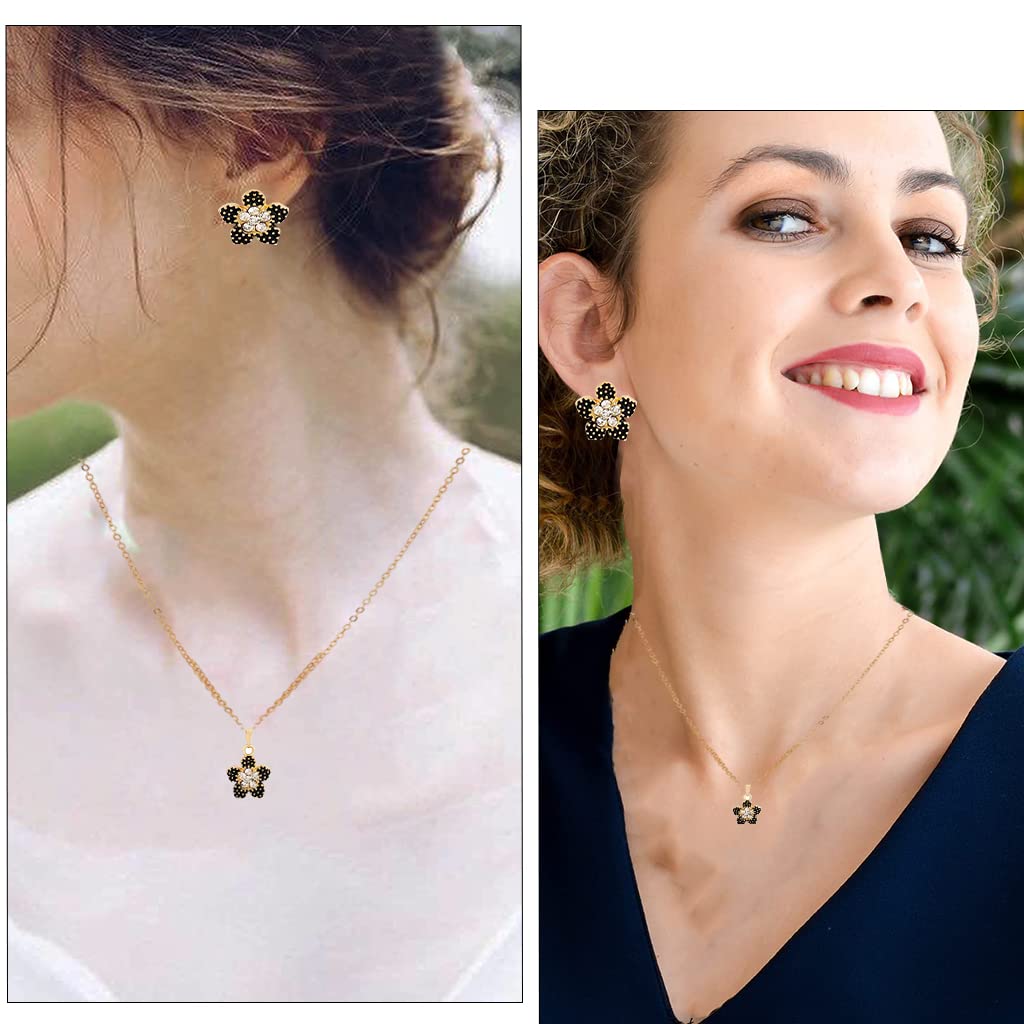 SANNIDHI Choker Necklace Set for Women & Girls Latest Alloy Diamond Rhinestone Floral Pendant with Earring Set, Bracelet, Ring Jewellery Set for Women and Girl Necklace Set for Gifting - 4 Pcs