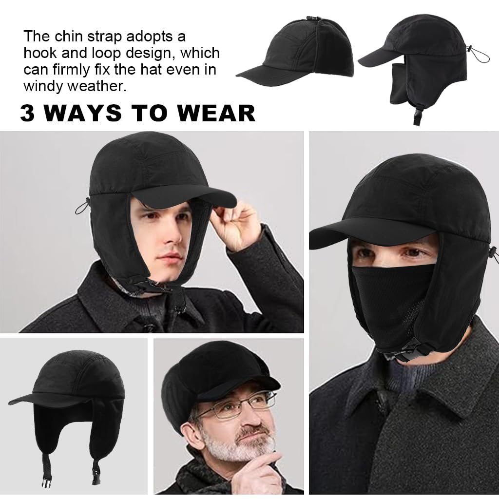 GUSTAVE Winter Hat Outdoor Riding Cap with Earflap & Removable Face Mask Warm Fleece Lining Thermal Cap Quick Release Chin Belt Design Fashion Men Women Winter Cap