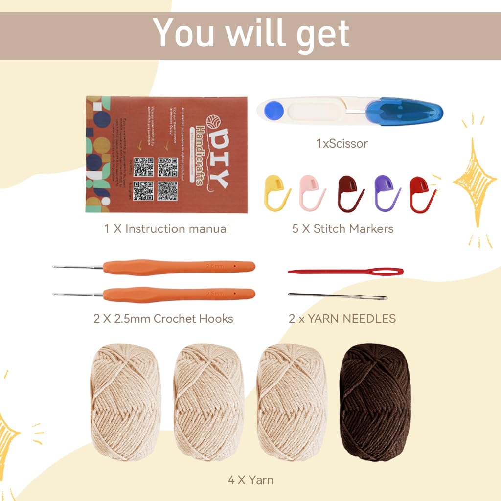 PATPAT DIY Crochet Bag Material Kit for Adults Beginners Crochet Bag Material with Crochet Hooks, Tools, Yarns, Stitch Marks, Scissors DIY Crochet Bow Knot Hand Bag Gift Handmade Crochet Bag Gift