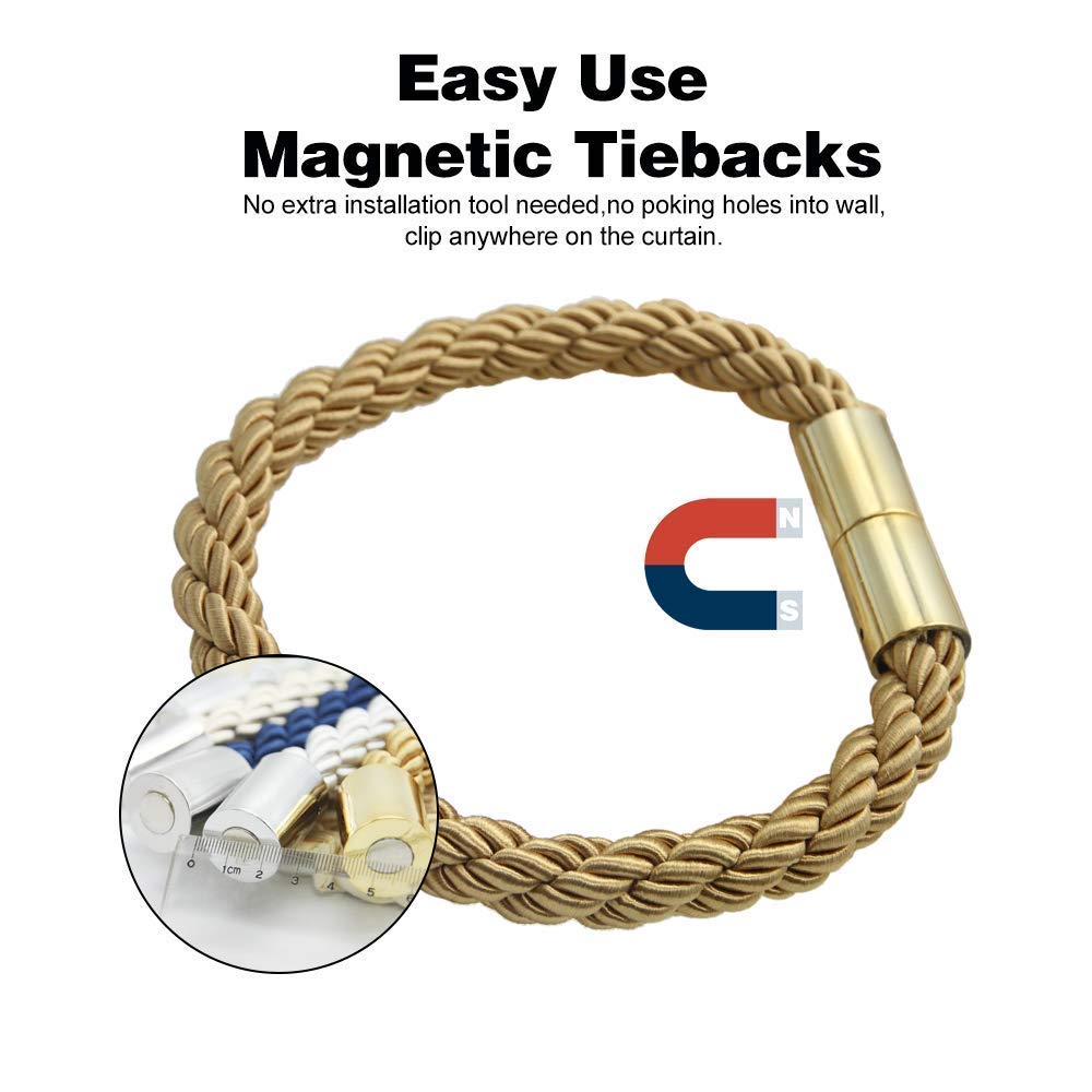 HASTHIP Magnetic Curtain Tie Backs Clips Curtain Buckles Holdbacks Binding Weaving Tie Band 2 Pieces for Home Office Decorative Medium Gold