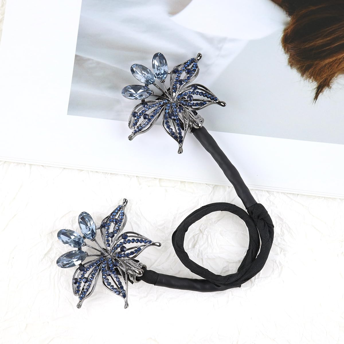 PALAY Hair Bun Accessories for Women Floral Easy Hair Bun Maker for Hair Metal Rhinestone Bun Clips for Hair Elegant Hairstyle Twist Bun Shaper for Women Ladies Daily, Party, Wedding
