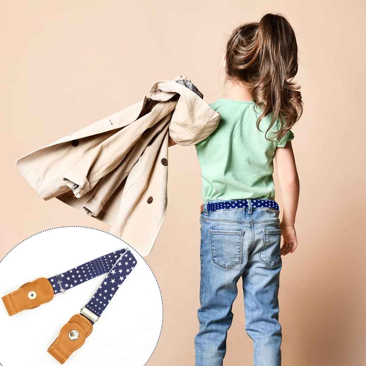 SNOWIE SOFT 2Pcs Kids Adjustable Waist Belt Buckle Free Webbing Nylon Stretchy Jeans Belt with Snap Button Closure Buckle Free Fashion Print Waist Belt for Boys and Girls