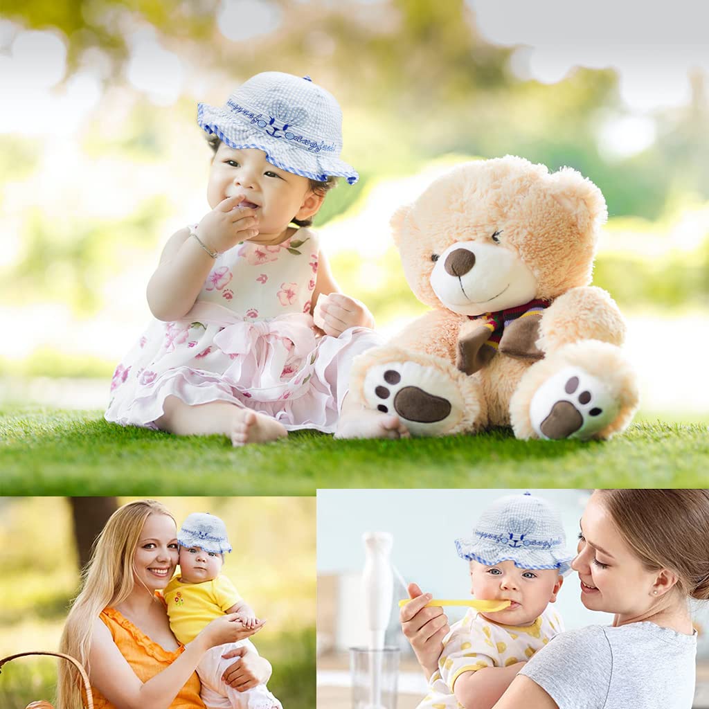 SNOWIE SOFT Baby Hats for Girls, Hat for Baby Girl, Summer Hat Rabbit Ears Sun Hat Blue Stripy Bucket Hat for Outdoor UV Protection Baby Cap 6-12 Months