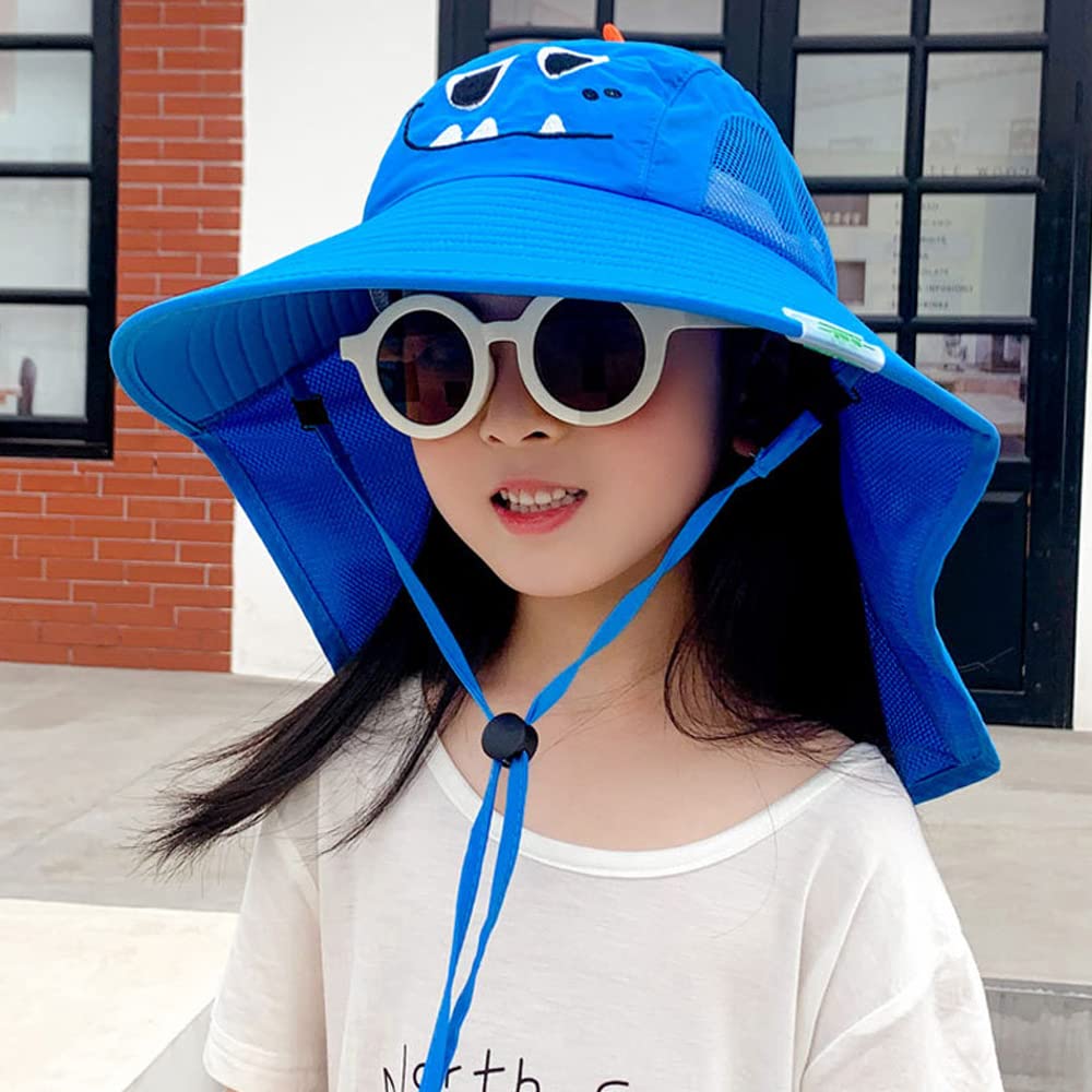GUSTAVE Cap for Kids Summer Cartoon Design Sun Hat for Kids UV Protection Breathable Bucket Hat with Neck Flap, Visor Cap for Girls 3-9 Years Old