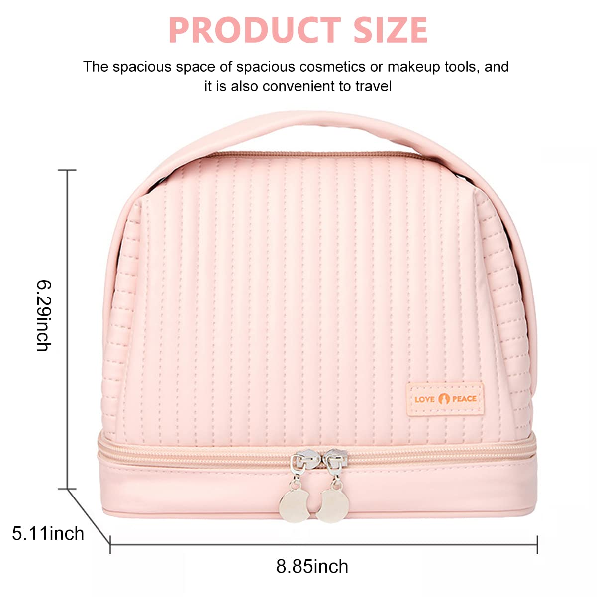 MAYCREATE Makeup Bag, Large Capacity Travel Cosmetic Bag, PU Leather Waterproof Cosmetic Bag, Women Portable Travel Makeup Bag With Handle Makeup Organizer Bag for women and girls, Pink