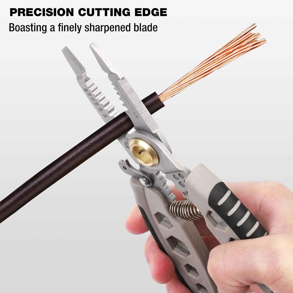 Serplex Wire Stripper 7-inches Wire Stripping Tool 4 in 1 Multipurpose Wire Stripping Tool with Hex Screwdriver Rubberized Handle Labor Saving Wire Cutter Stripping Tool