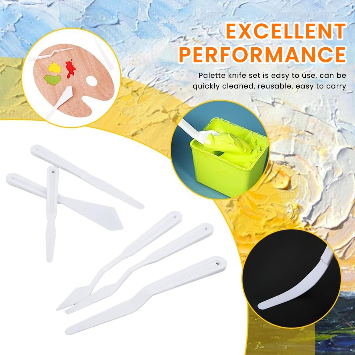HASTHIP 5 Sets Palette Painting Knives, Plastic Spatula Palette Knives Set, White Art Artist Paint Spatula Tools for Oil Acrylic Painting Color Mixing