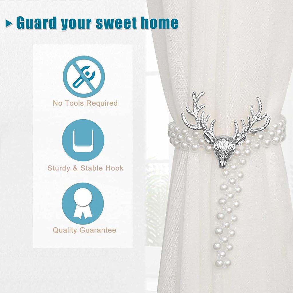HASTHIP® 6PCS Curtain Holders Tieback Metal with Classy Small Pearl Elastic Rope for Home Office Hotel Window Drape Decor Gold