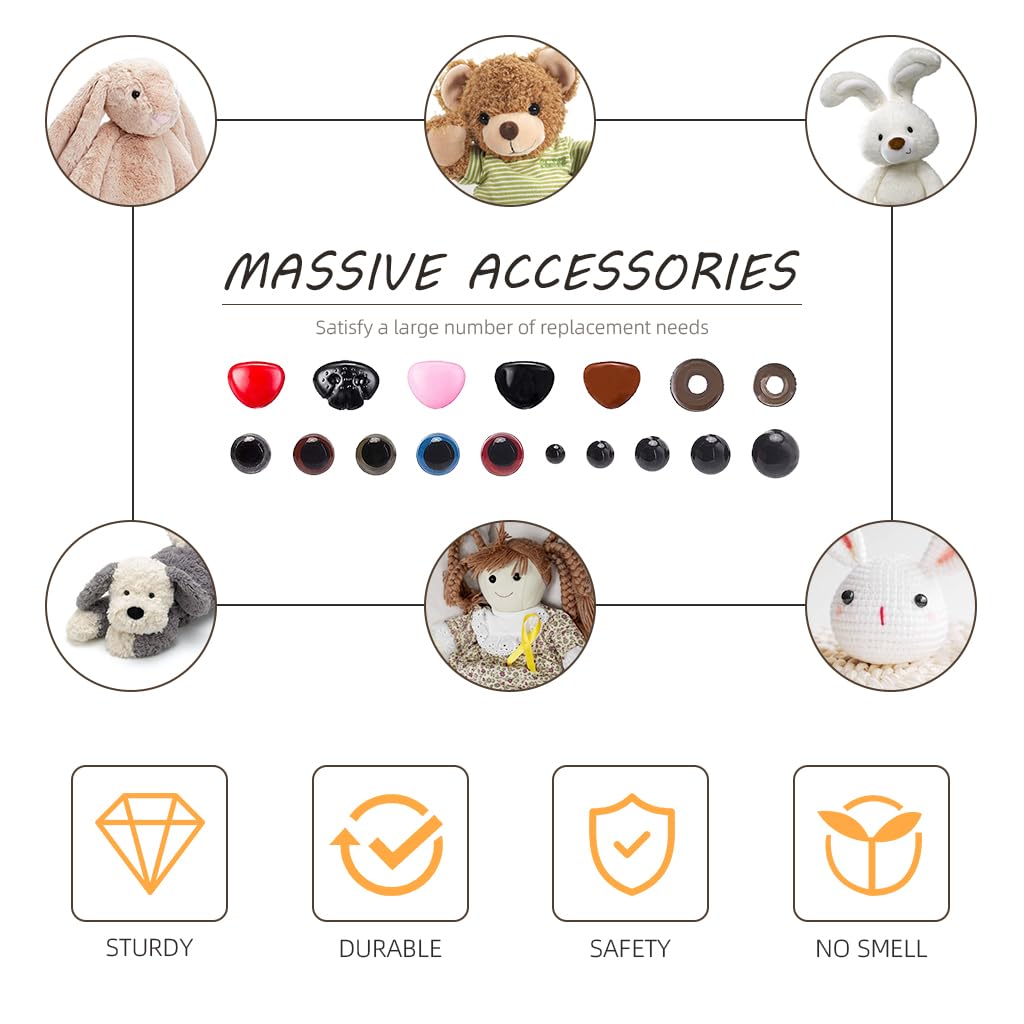 PATPAT 752pcs Googly Eyes for Craft Safety Eyes for Amigurumi Screw Fittings Stuffed Toy Eyes Nose Fittings with Assorted Size for DIY Doll Making, Toy Making, Handicraft Crochet Toy, Stuffed Toy