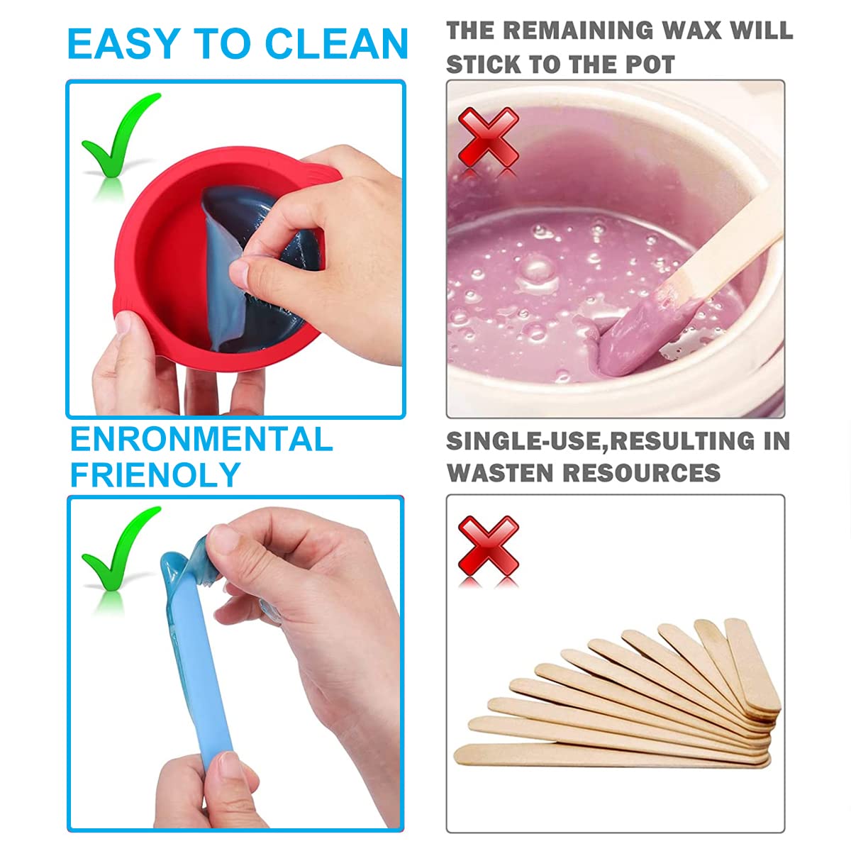 MAYCREATE 2pcs Silicone wax bowl, Wax Pot Replacement Reusable for Wax Warmer with 2 Stirring Sticks, Wax Warmer Silicone Bowl Compatible with 14oz-16oz Electric Waxing Kits, Style A