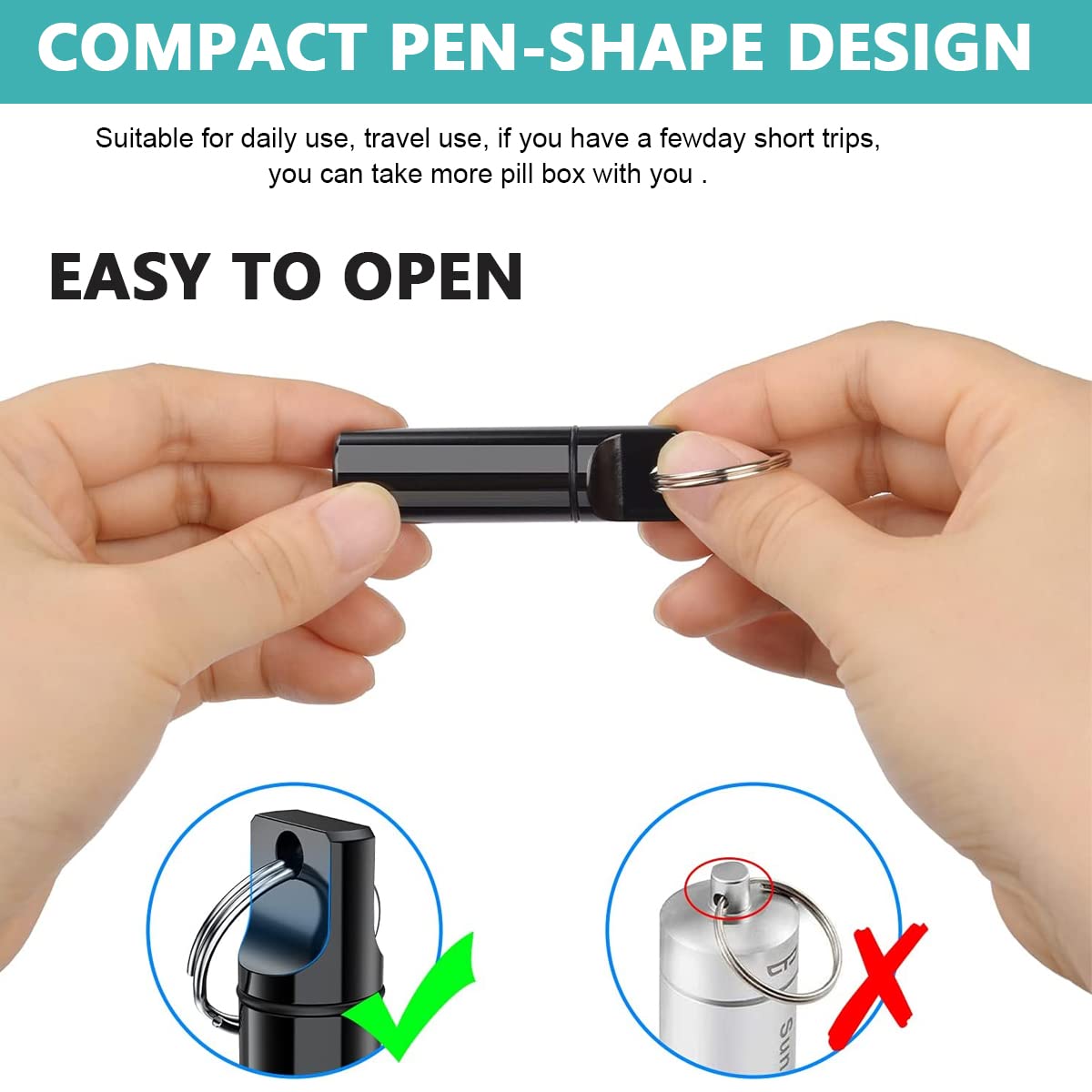 HANNEA 3PCS Aluminum Keychain Medication Pill Box, Waterproof Mini Metal Pill Holder Medicine Bottle for Outdoor, Travel, Camping