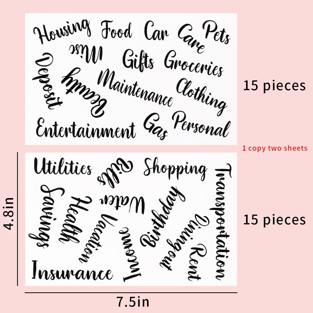 HASTHIP 28 Pcs Cash Envelope Sticker Labels, Black English Stickers, Black Vinyl Decals for Finance Planner, Budget Stickers for Cash Envelope System Wallet & A6 Binder, Clear Labels Money Sticker