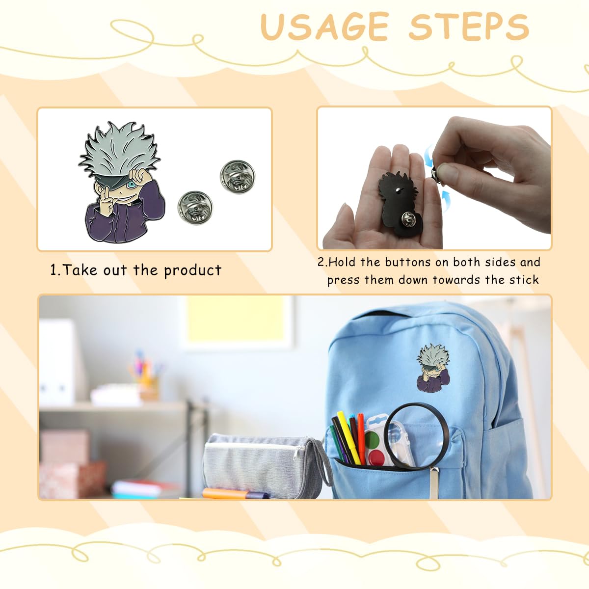 PATPAT Jujutsu Kaisen Brooch Pin Enamel Cartoon Satoru Gojo Brooch Pin for Hat Backpack Charms Badge Toy Gift Brooch Pin for Kids